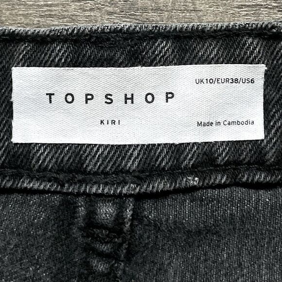 Topshop “KIRI” High-Rise, Distressed, Frayed, Black Jean Shorts. Size 10. - Picture 3 of 8